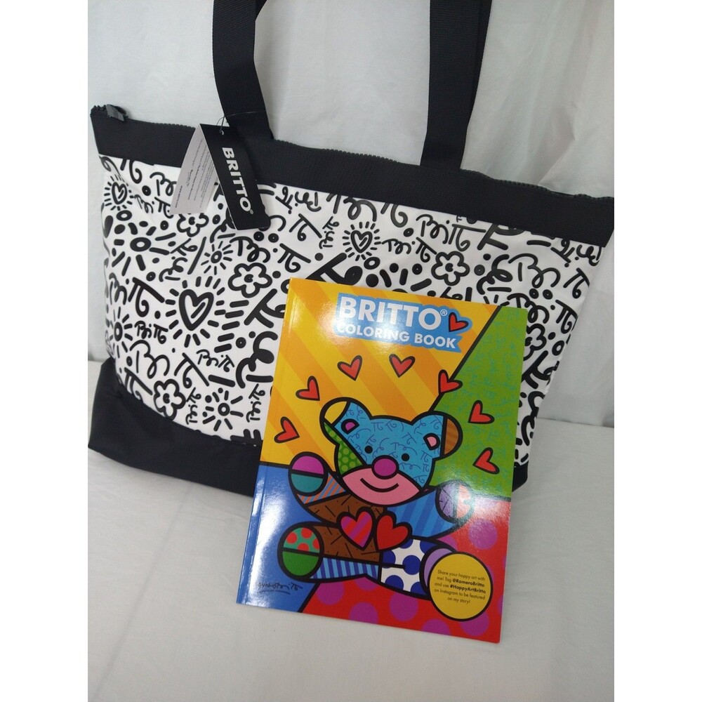 New With Tag Large Graffiti Black Britto Tote And Teddy Bear Coloring Book